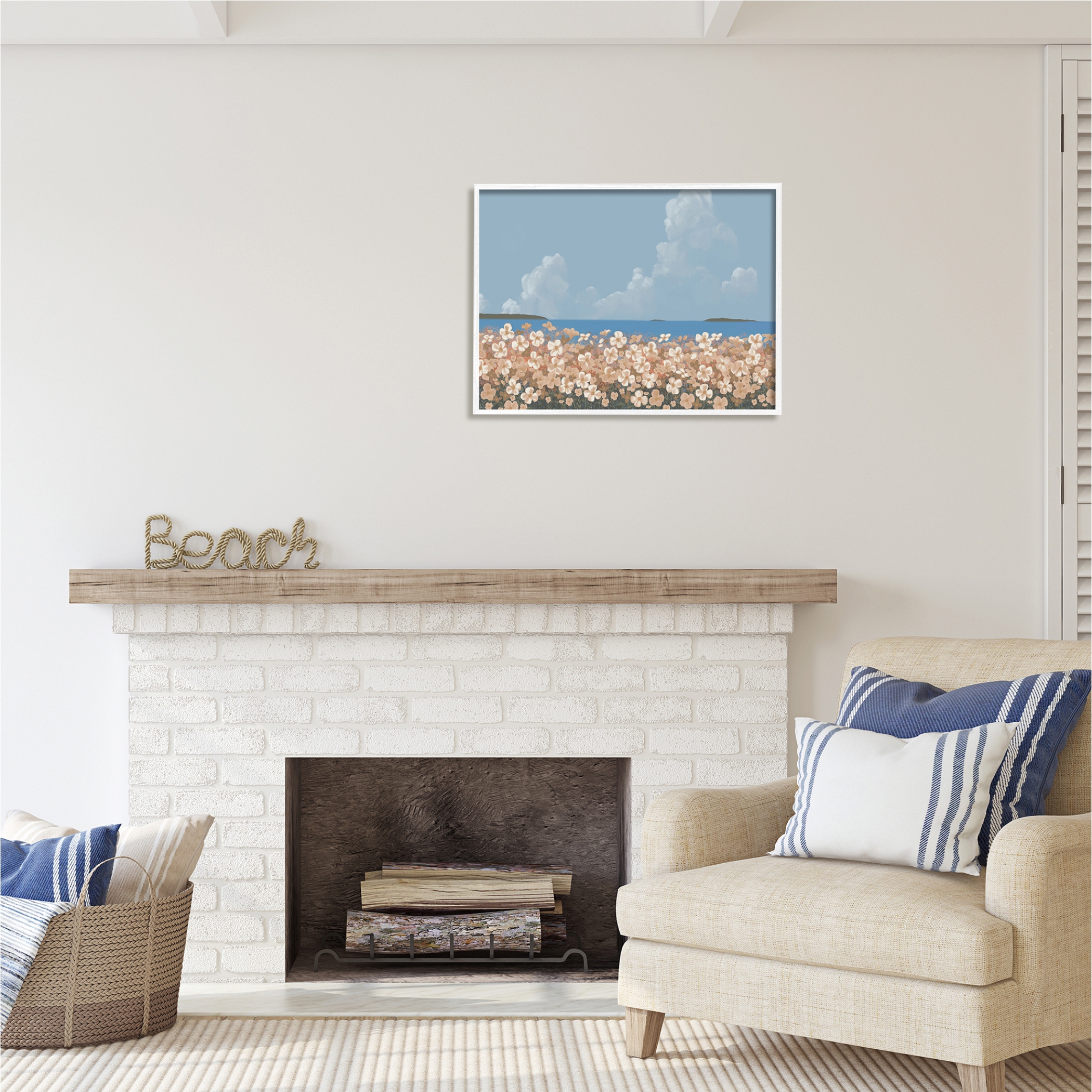 Stupell Industries Coastal Flower Meadow Botanical & Floral Painting White Framed Art Print Wall Art, 30 x 24