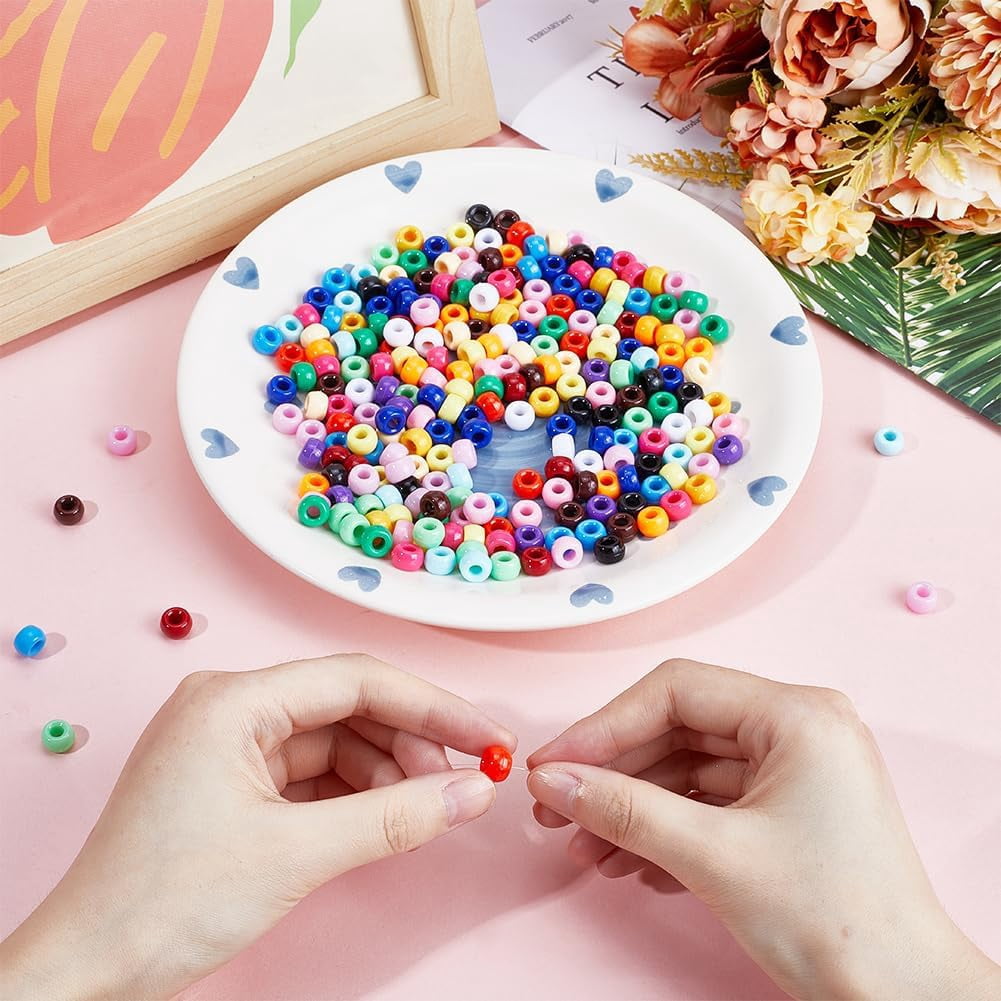 1800pcs 18 colors Opaque Plastic Beads Barrel Mixed color 9x6mm Hole: 3.8mm 100pcs/color Plastic