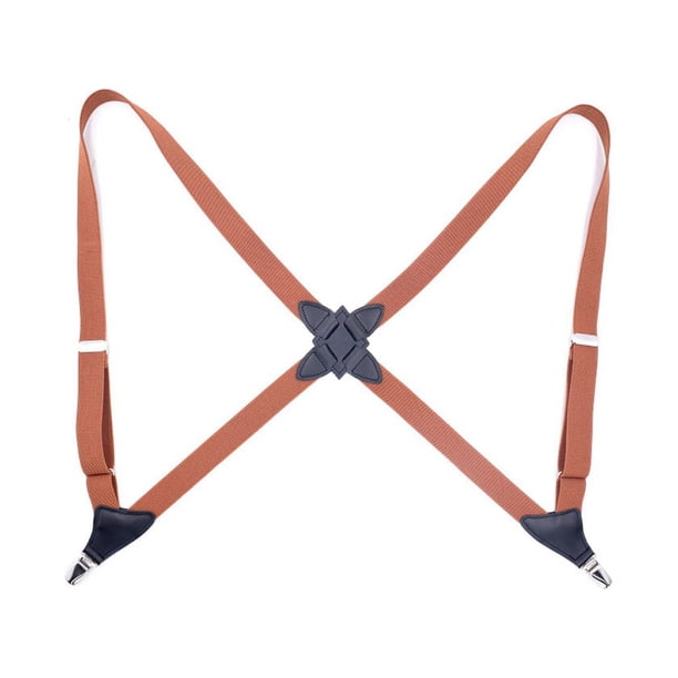 Minnieouse Hombres Mujeres Brace Moda coreana Fácil de combinar Universal Elegante Color sólido Elástico Tirantes traseros con 2 clips Accesorios de disfraces Marrón