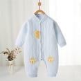 thumbnail image 2 of QIbmong Infants Newborn Romper Button down Long Sleeve Collared V Neck Bodysuit Casual Claw Embroidery Cute Winter Warm Clothing Sets(12-18 Months,Blue), 2 of 6