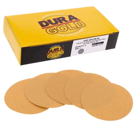 

Dura-Gold Premium 3 Gold Hook & Loop Sanding Discs - 150 Grit (Box of 30) - High-Performance Medium Cut Abrasive Sandpaper Discs - For DA Sanders Drill Sand Automotive Paint Filler Woodworking Wood