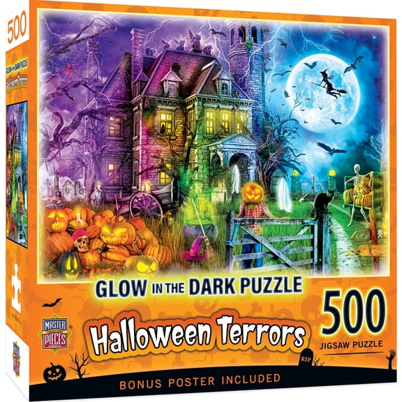 MasterPieces Glow in the Dark Halloween Terrors 500 Piece Jigsaw Puzzle - Spooky Family Fun