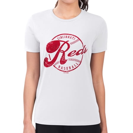 Women s G-III 4Her by Carl Banks White Cincinnati Reds Super-Slim Fit Lightweight Distressed Baseball Team T-Shirt