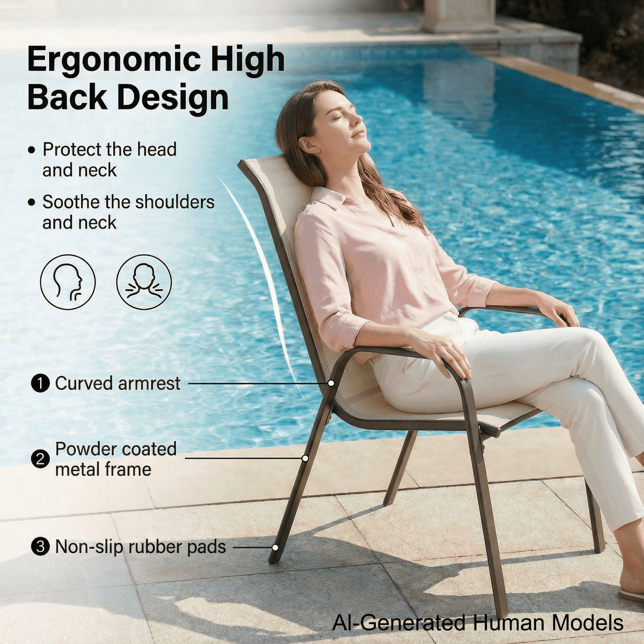 TLSUNNY Outdoor Patio Table and Chairs Set, Rectangular Glass Dining Table W/ Umbrella Hole & 6 Stackable Chairs, for Lawn, Poolside, Backyard (Umbrella Not Included)