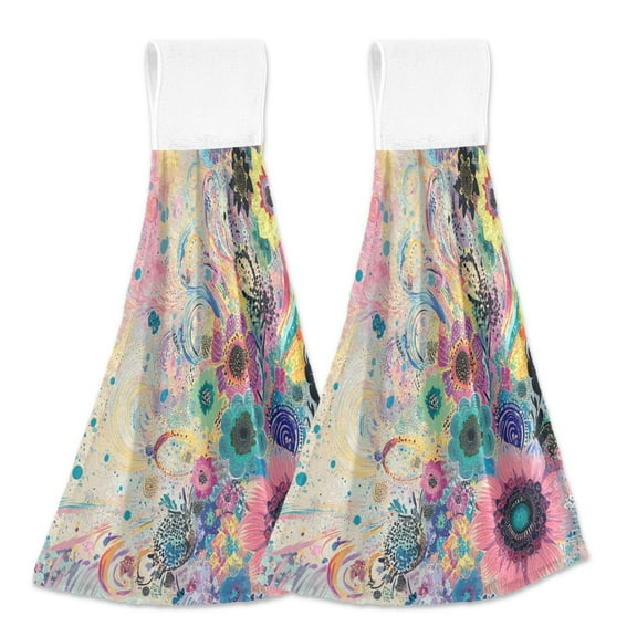 BZSMCE Hanging Hand Towels Fashion Vibrant Floral Whirl Pattern 2-Pack - Velcro Style Bathroom Kitchen Towels