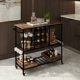 thumbnail image 3 of Barara King Baker's Rack, Microwave Stand,Bun Pan Sheet Rack, Kitchen Storage Shelf Rack,3 Tiers Bar Cart on Wheels with Glass Racks-Brown, 3 of 8