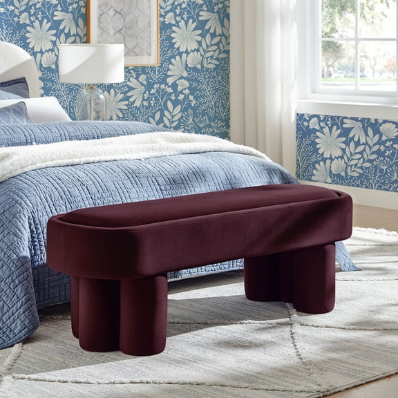 Modway Mossi Oval Performance Velvet Accent Bench in Mulberry