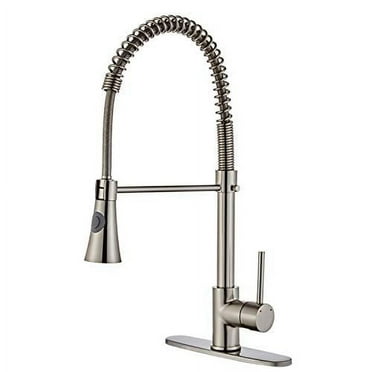 Kitchen Faucet With Pull Down sprayer - YUNDOOM Spring Kitchen Sink Faucets Commercial Single Handle High Arc Solid Brass Kitchen Faucets, Brushed Nickel Kitchen Sink Faucet