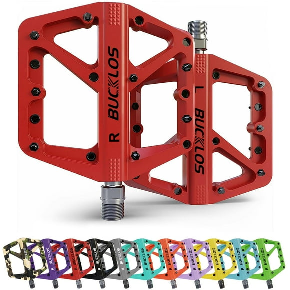 Pedales de bicicleta de montaña BUCKLOS planos de nailon rojos para adultos
