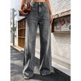 thumbnail image 6 of Women's Low Rise Flare Jeans Washed Gray Denim Pants with Front Pockets, 6 of 7