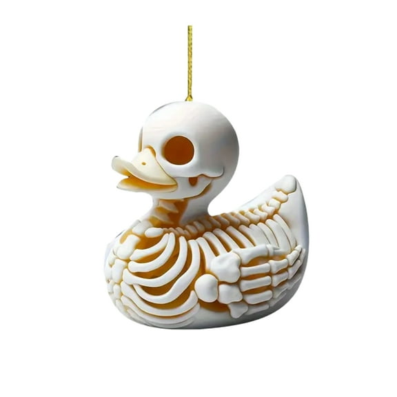 Skeleton Duck Car Mirror Hanging Ornament Cute Cat Charm Keychain Pendant Acrylic Rearview Mirror Accessories for Women Girls Halloween Decoration Gift