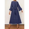 thumbnail image 4 of Vestido midi MEROKEETY para mujer, manga 3/4, cuello en V, azul marino fluido, 4 of 7
