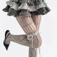 thumbnail image 6 of Women Hollow Out Lace Bow Tie Fishnet Tights, Y2K Millennium Style Floral Mesh Pantyhose, Vintage Japanese Cute Strap Lace Up Sheer Hosiery for Daily Outfits Party Wear(Grey), 6 of 6