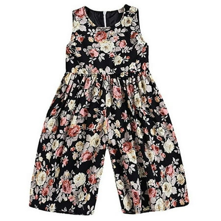 Baby Kids Girl Floral Print Sleeveless Wide Leg Pant Jumpsuit Romper For Summer
