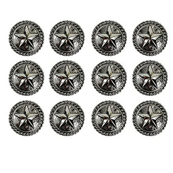 Urbalabs Western Horseshoe Star Silver Concho Kitchen Cabinet Set of 12 Drawer Knobs Ranch Dresser Knobs Pulls for Country Farmhouse Old Western Drawer Knob (Large Concho Silver Horseshoe Star)