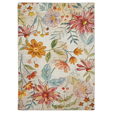 Linon Outdoor Washable Area Rug Collection, Ivory and Pink, 5' x 7'