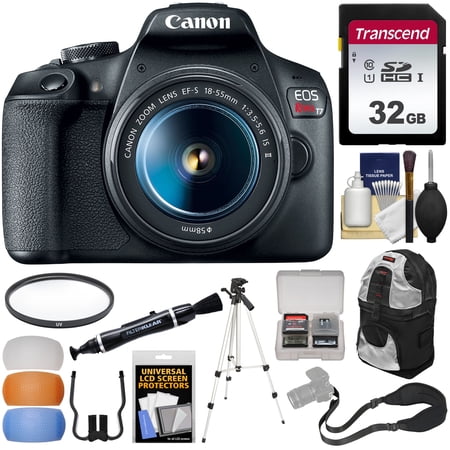 Canon EOS Rebel T7 Wi-Fi Digital SLR Camera + EF-S 18-55mm IS II Lens with 32GB Card + Backpack + Filter + Tripod + Strap + Kit