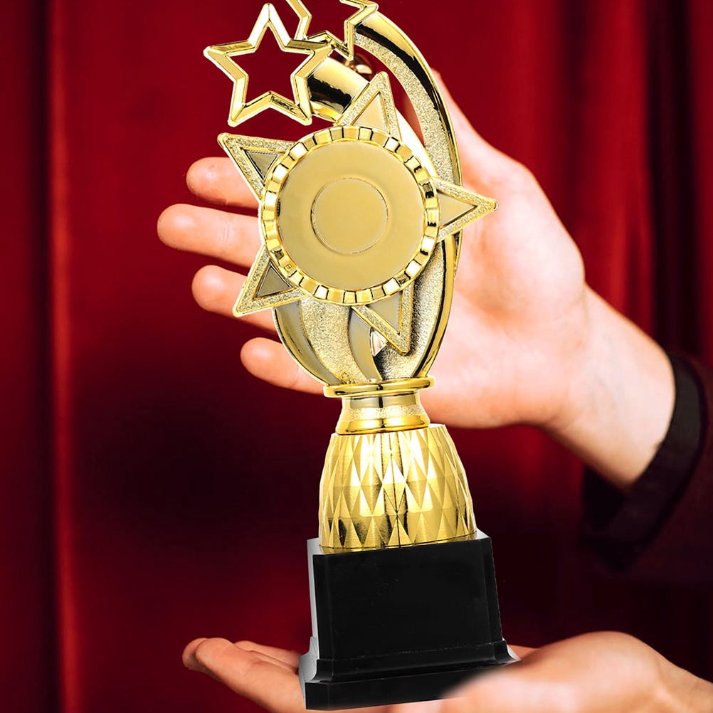 ETHZZLE Set of 2 Golden Plastic Trophy Awards for School Recognition and Kids Achievement Celebration