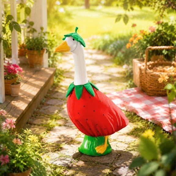 23 Inch Goose Outfit Strawberry Pattern Outdoor Decoration Dress Up Lawn Garden Statue Clothing Seasonal Holiday Porch Yard Patio Decor Accessory