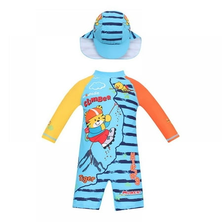 

Baozhu Boys Toddlers Kids Swimsuit One Piece with Sun Hat Rash Guard Zipper Bathing Surfing Swimwear UPF 50+