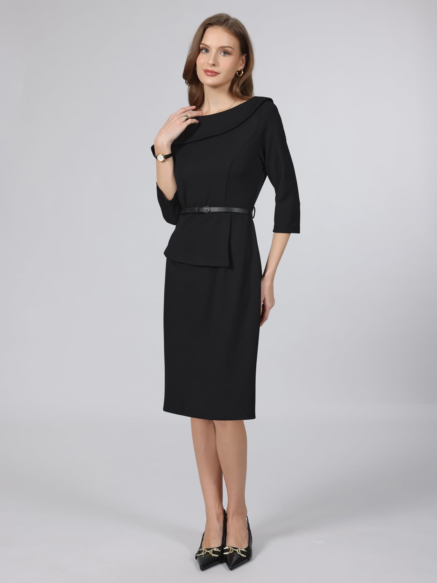 DARING DIVA Women's 3/4 Sleeve Pencil Dress Boat Neck Work Dress XL Black