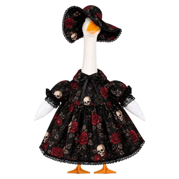 PLLFRLRT 23 Inch Porch Goose Outfits Halloween Decorations Outdoor Garden Lawn Goose Statues Clothes with Hats Xmas Party Decor
