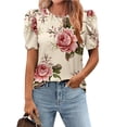 thumbnail image 1 of Blusa Zeagoo para mujer, casual, elegante, con mangas abullonadas y estampado floral, 1 of 4