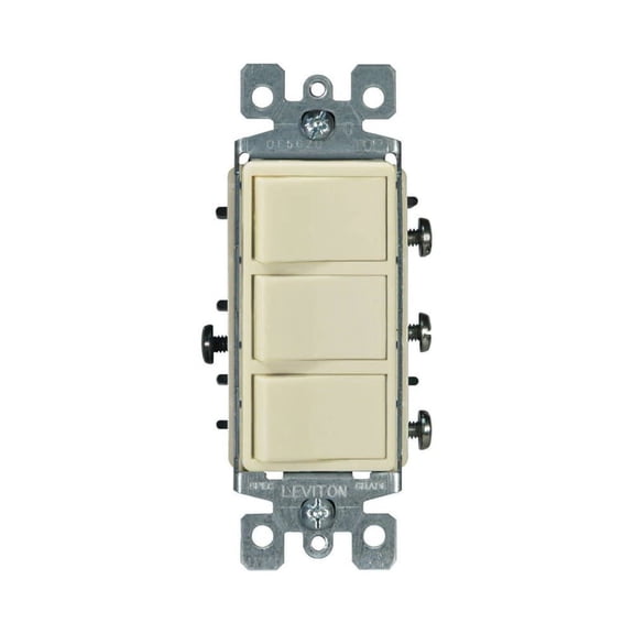 Leviton Decora Triple Combination Rocker Switch 120V Ivory 1 Pole