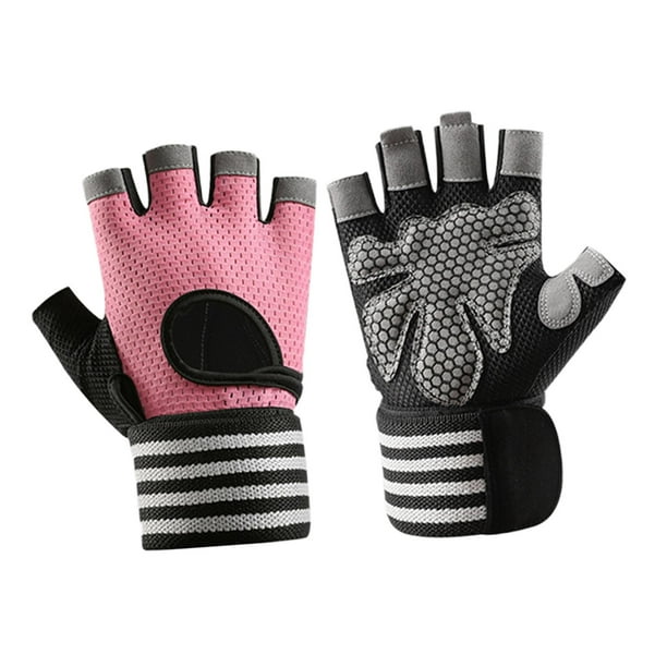 Guantes Para Ejercicio Guantes de Fitness Guantes de Medio Dedo Guantes para Pesas con Material Elástico y Muñequera Ajustable para mayor comodidad adecuados para musculación rutinas rosa