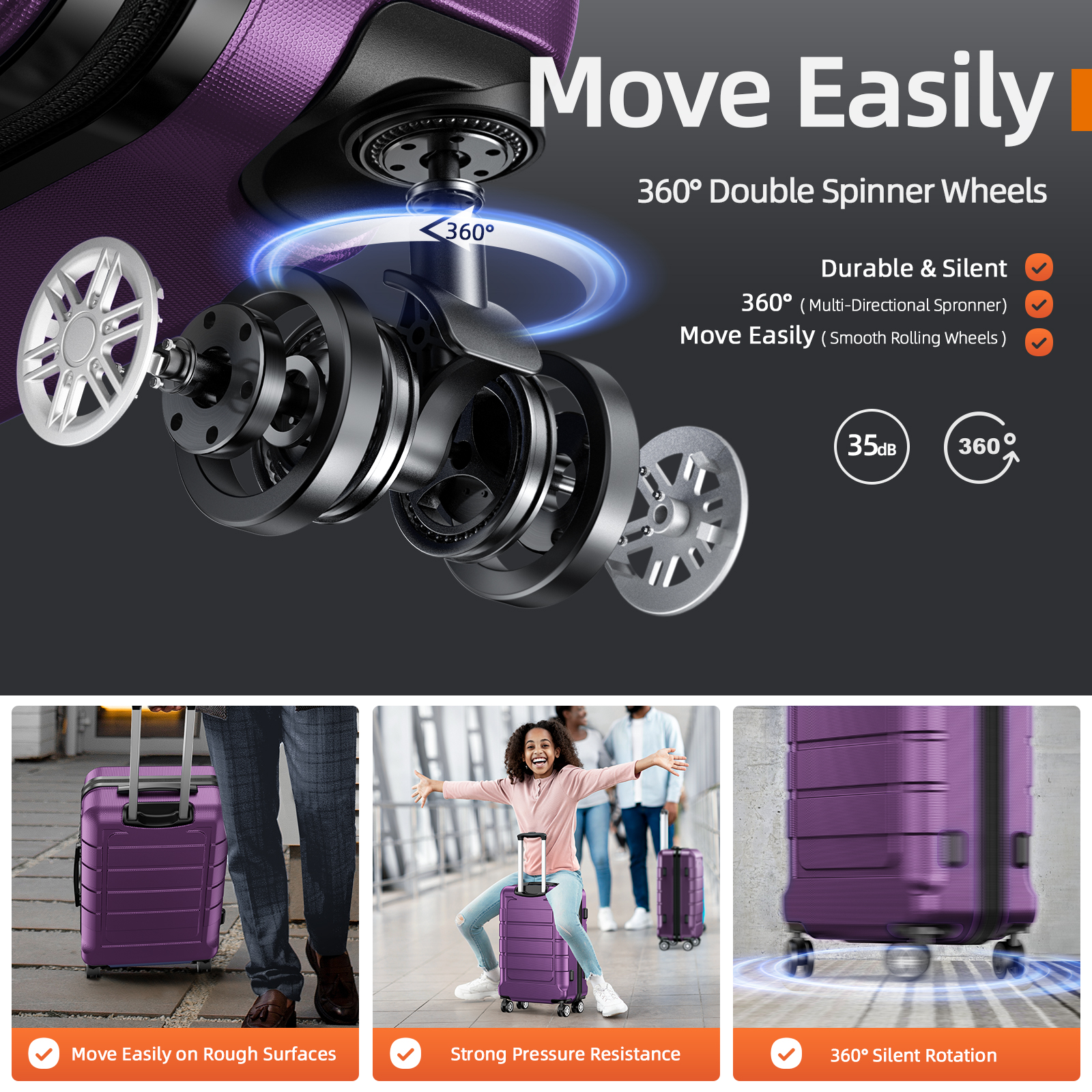 SHOWKOO Hard Shell Luggage Sets Expandable Double Spinner Wheels 2-Year ...