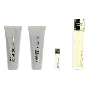 Michael Kors Sexy Amber , 4 Pc Gift Set 3.4oz EDP Spray, 0.33oz EDP Spray 3.4oz Body Lotion, 3.4oz Shower Gel