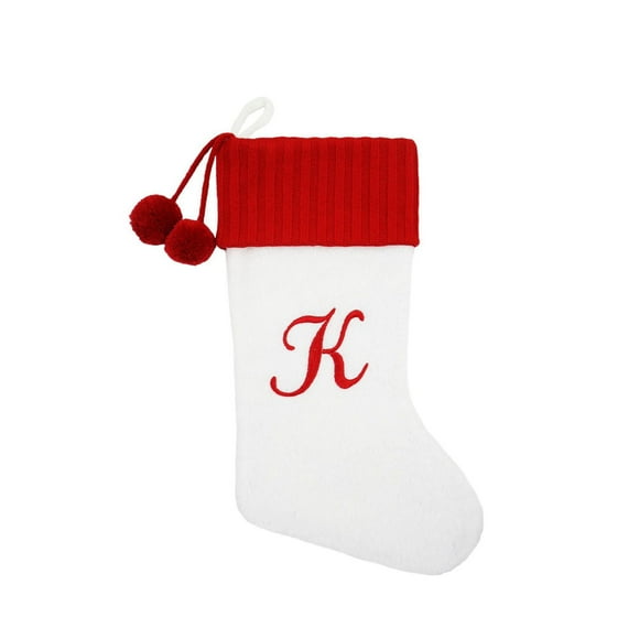 Holiday Time 19 inches Red/White Teddy fleece Monogram Stocking with letter "K"