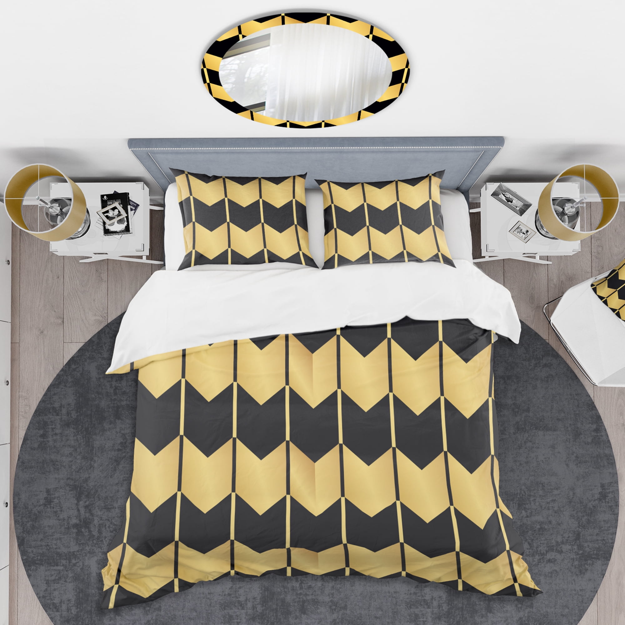Designart 'Golden Luxury Metallic Geometrics V' Mid-Century Modern Duvet Cover Set