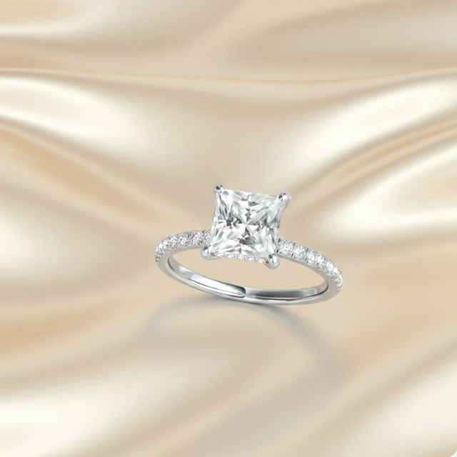 Mauli Jewels 1.55 Carat Princess Moissanite Natural Diamond Engagement Rings for Women 14K White Gold, Gifts for Her