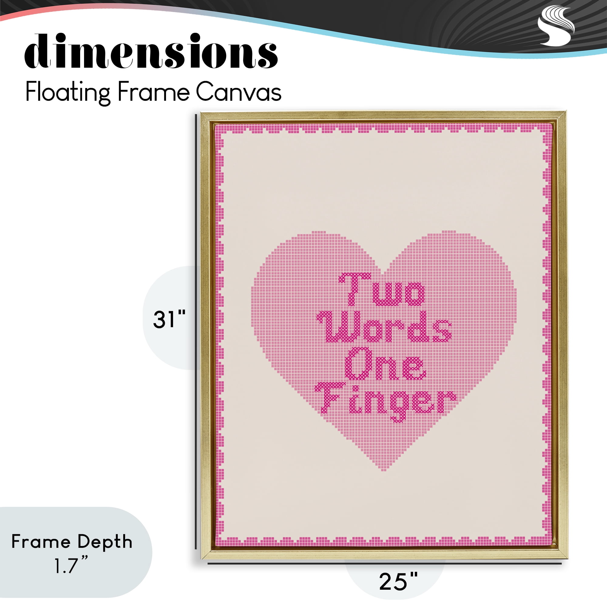 Stupell Industries Two Words One Finger Heart Gold Framed Floater Canvas Wall Art, design by Lil' Rue