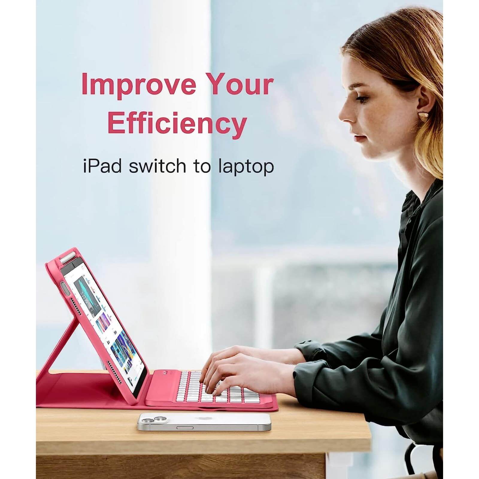 GEAK for iPad A16 11th 10th Generation Case with Keyboard, 7 Colors Backlit Detachable Folio Keyboard Cover with Pencil Holder for iPad 10th Gen 10.9 Inch/11th Gen 11 Inch, Red