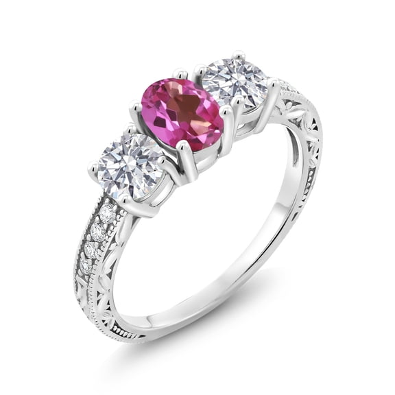 Gem Stone King 10K White Gold Pink Mystic Topaz and Lab Grown Diamond Engagement Ring for Women | 1.92 Cttw | Oval 7X5MM | Gemstone November Birthstone | Size 6