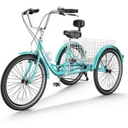 Mooncool Adult Tricycles 7 Speed, 16/20/24/26 inch 3 Wheel Bikes, Three-Wheeled Bicycles Cruise Trike with Shopping Basket for Seniors, Women, Men, Teenager, Kids