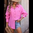 thumbnail image 4 of Camisas de Mujer con Botones, Larga, Estilo Boyfriend, Cuello y Bolsillos. Rosa Roja XL, 4 of 10