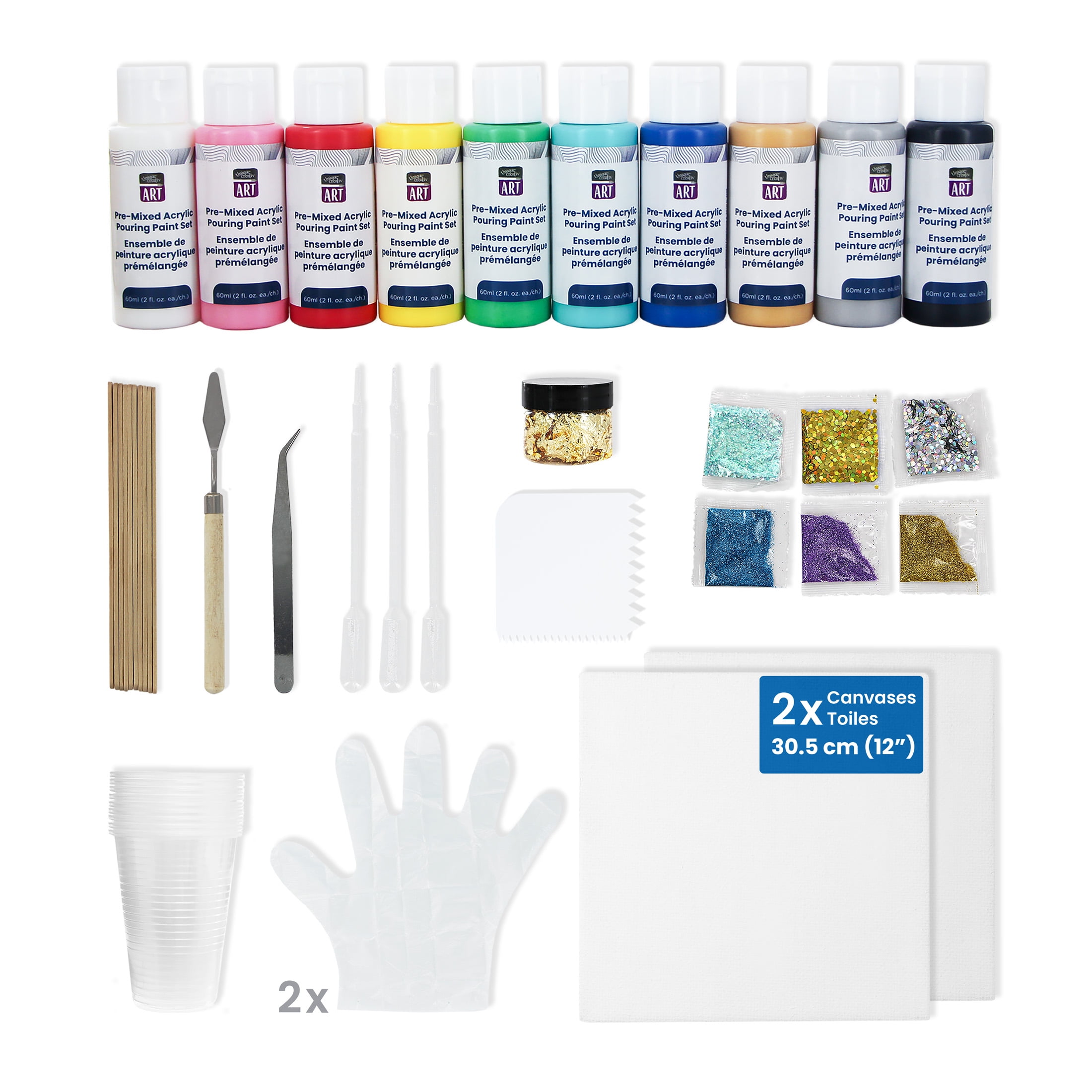 Coffret Unique Creativ Art de Peinture Pré-Mélangée Versable, 51 pièces, Toiles 30,5 x 30,5 cm