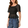 thumbnail image 4 of INSPIRE CHIC Women's Ruffle Peplum Square Neck Flare Short Sleeve Crop Smocked Blouse XL Black, 4 of 6