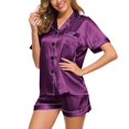 thumbnail image 1 of Conjunto de Pijama de verano para mujer, ropa de dormir rosa con cuello vuelto de seda sintética satinada azul, Pijama informal de manga corta para mujer, pantalones cortos para el hogar XXL, 1 of 5