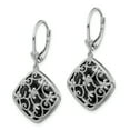 thumbnail image 2 of Primal Silver Sterling Silver Rhodium-plated Filigree Floral Diamond Cut Diamond Shape Onyx Dangle Leverback Earrings, 2 of 5