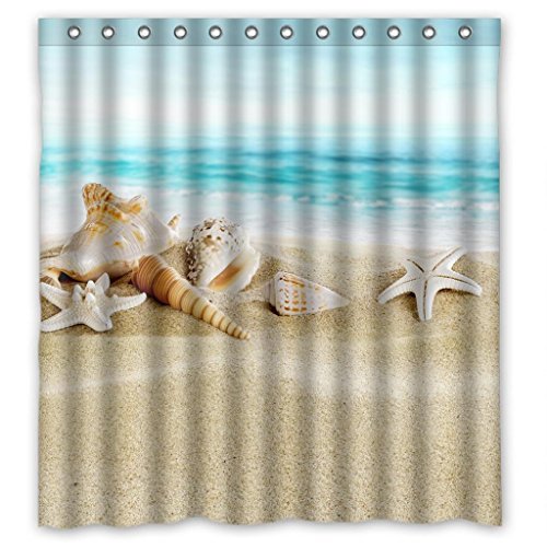 MOHome Seashell Starfish Soft Sand Blue Sea Shower Curtain Waterproof