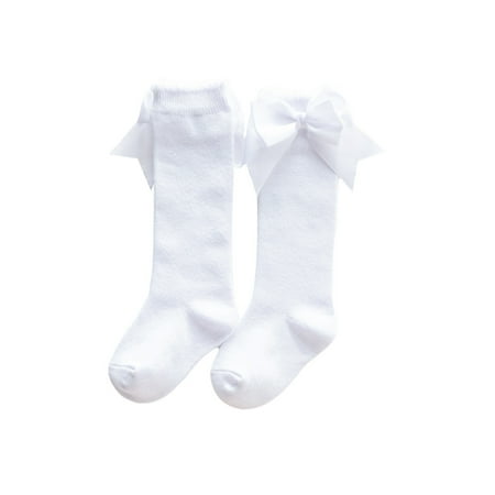 

Baby Girls Princess Sock Solid Bowknot Decor Breathable Below Knee Stocking Socks