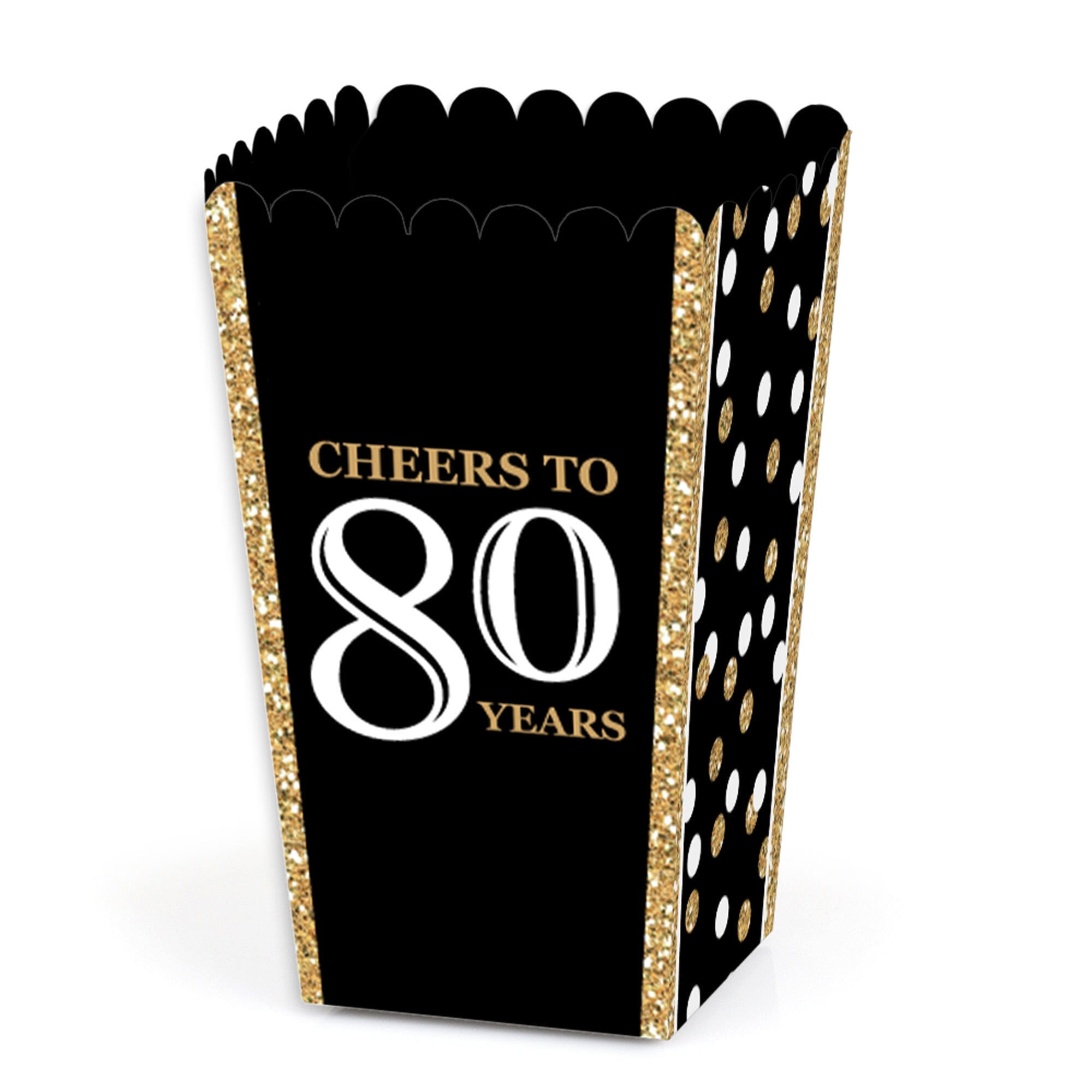 Adult 80th Birthday Gold Birthday Party Popcorn Favor Boxes Set