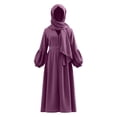 thumbnail image 3 of WOYY Little Girls Solid Color Lantern Sleeve Abaya Robe Dress with Hijab, Sizes 5-6, 3 of 3