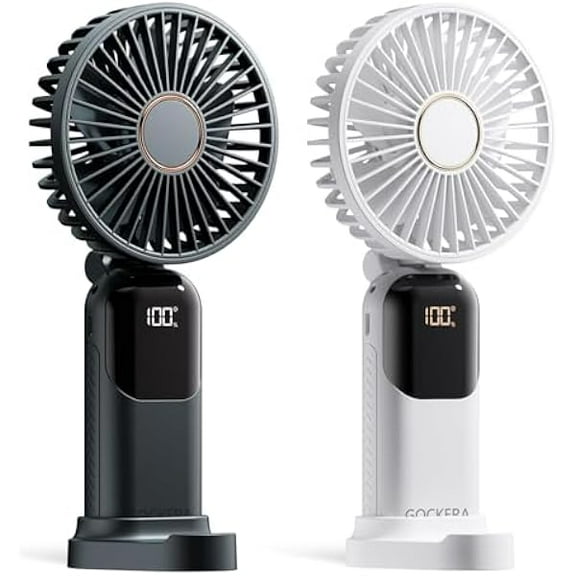 FU1999Portable Fan, 4200mAh Battery Operated Fan, 5 Speeds&Digital Display, Makeup Fans for Women with Base, 180°Foldable 3in1 Handheld/Neck/Desk Fan for Outdoor Indoor,Ultra Quiet (Black white)