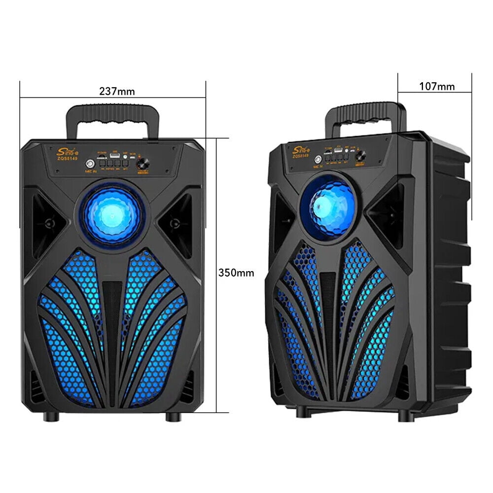 8Inch Portable Bluetooth 5.0 Speaker, Party Speaker Stereo Subwoofer Heavy Bass Sound System with Colorful LED Lights and Mic, Black