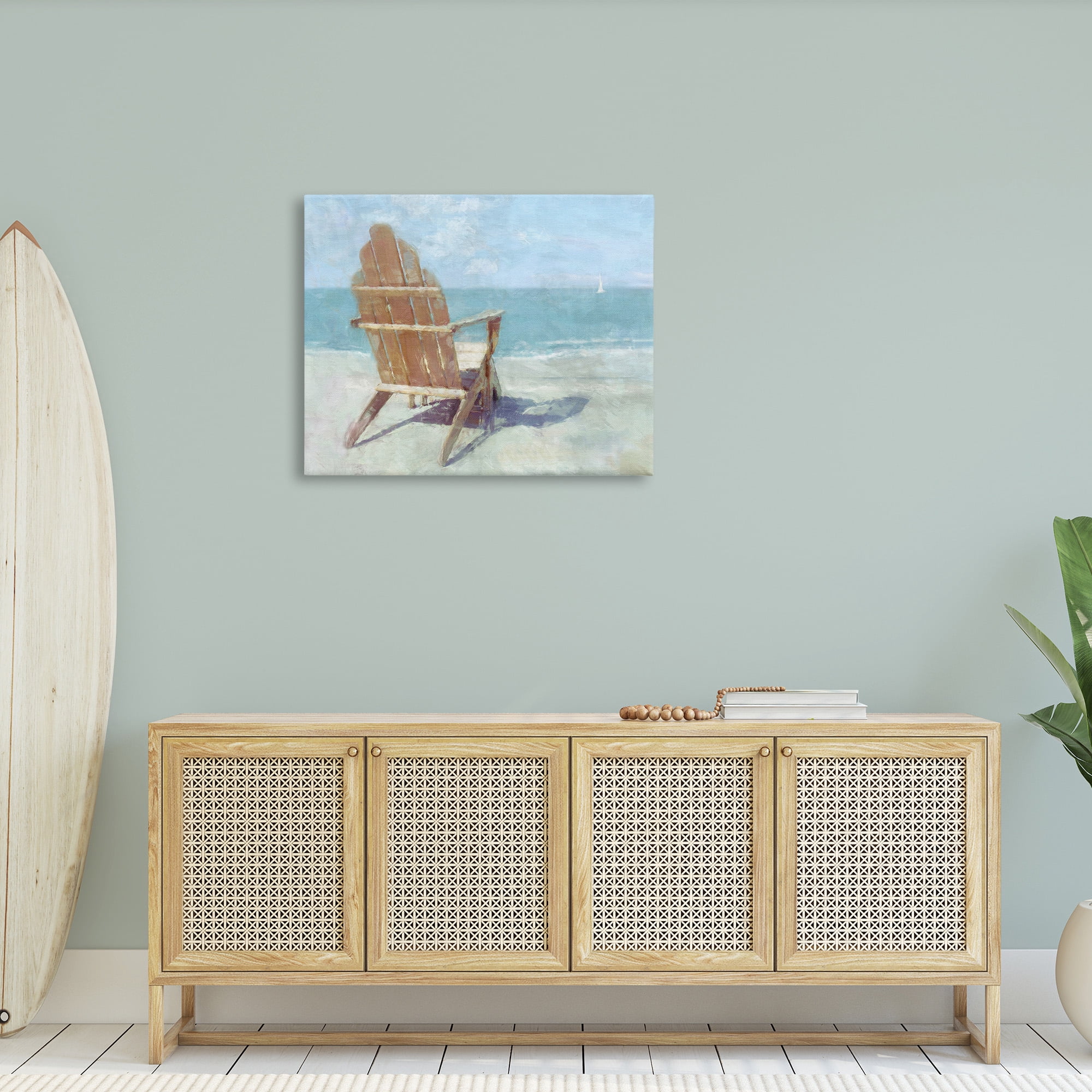 Stupell Industries Chair with Sailboat View Landscape Painting Gallery Wrapped Canvas Art Print Wall Art, 40 x 30